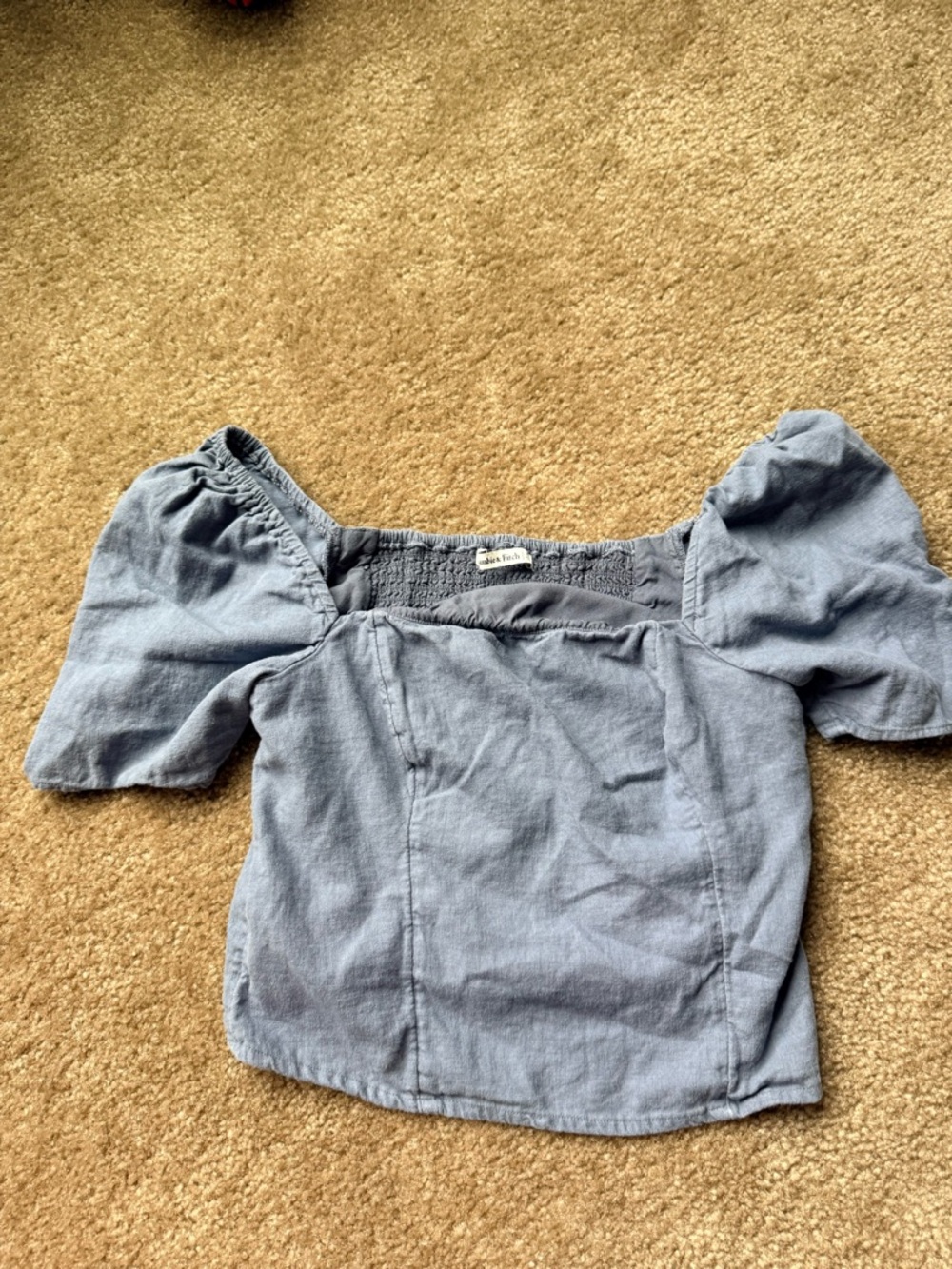 Abercrombie Women’s Puff Sleeve Square Neck Top in Light Blue linen